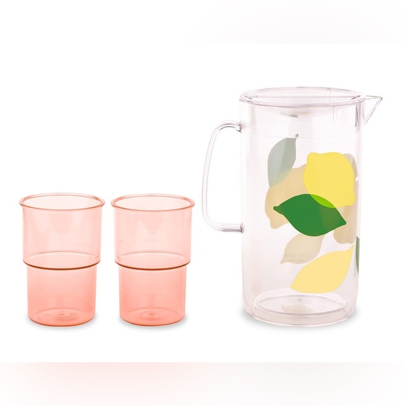 Kate Spade | Acrylic Lemon Pitcher & Set of 2 Cups - Picture 1 of 7